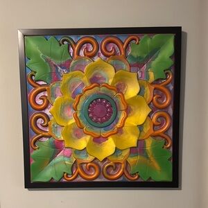 Vibrant Yellow and Green Floral Mandala Art